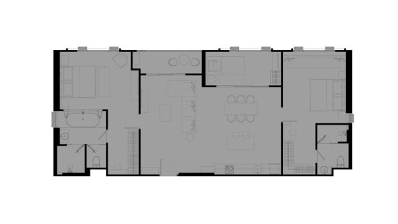 Apartment floor plan, 3 bedrooms in Title Serenity Naiyang No. 11016 (2D)