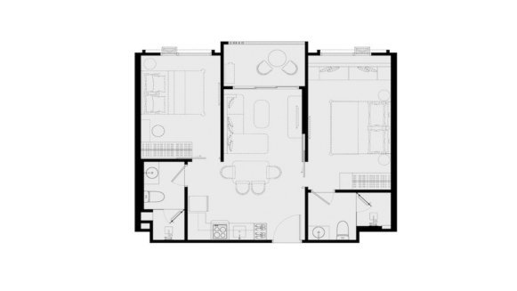 Apartment floor plan, 2 bedrooms in Title Serenity Naiyang No. 11013 (2D)
